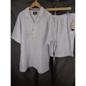 Saints Studio White Textured Button Shirt Shorts Set Men Size 2XL New